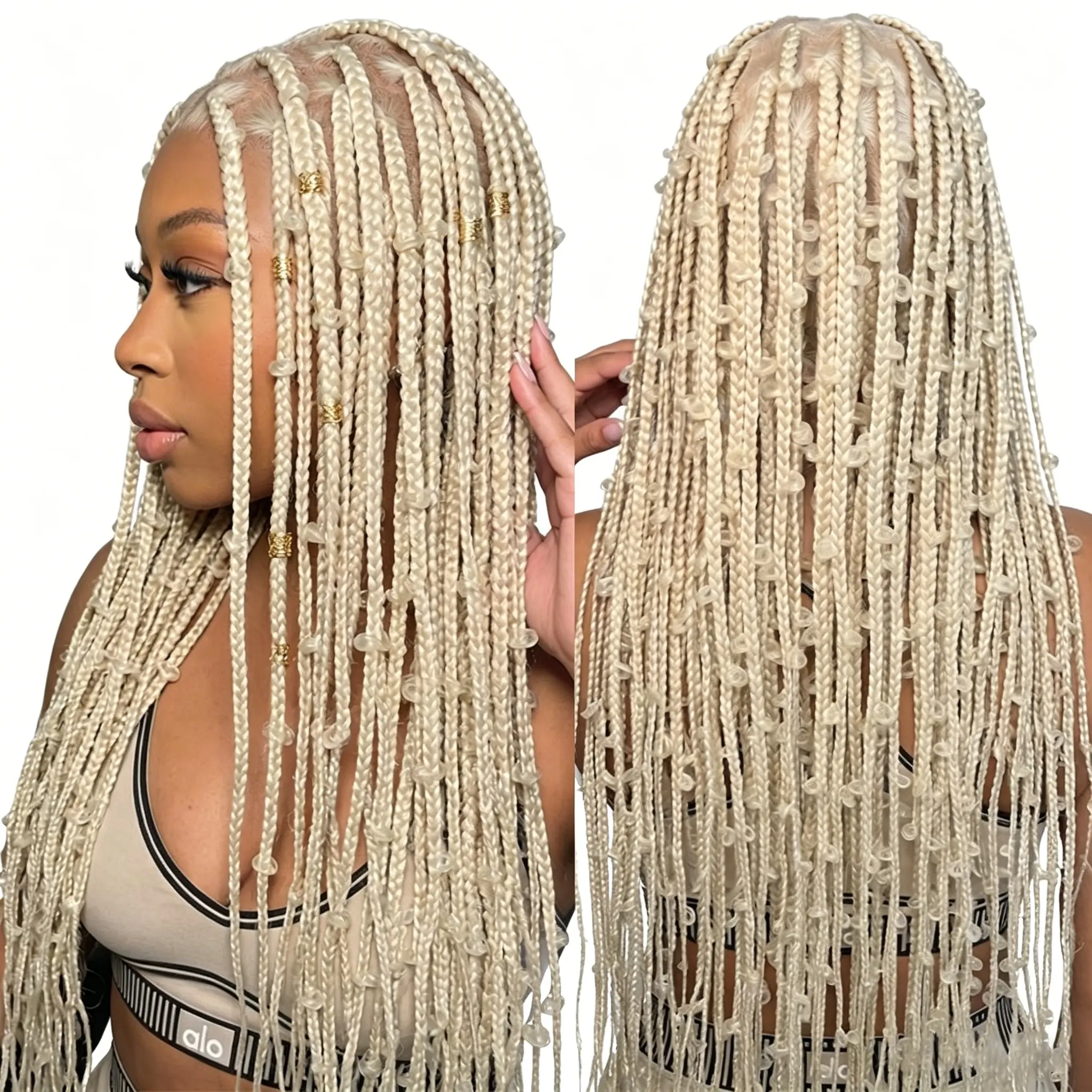 36 inches Synthetic Butterfly Braided Wigs Honey Blonde Full Lace Cornrow Braids Wig Knotless Box Braided Wig Bohemian Goddess Braided Wig