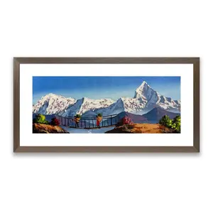 Himalayan Porters on Suspension Bridge – Acrylic Canvas Painting with Machhapuchhre
