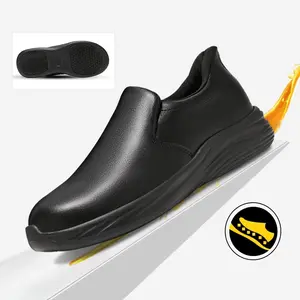 Black wide toe chef work shoes, dirt resistant, oil resistant, waterproof design, more slip resistant, affordable, with reflective strips, comfortable, easy to clean, suitable for kitchen, nursing, gardening, and catering work