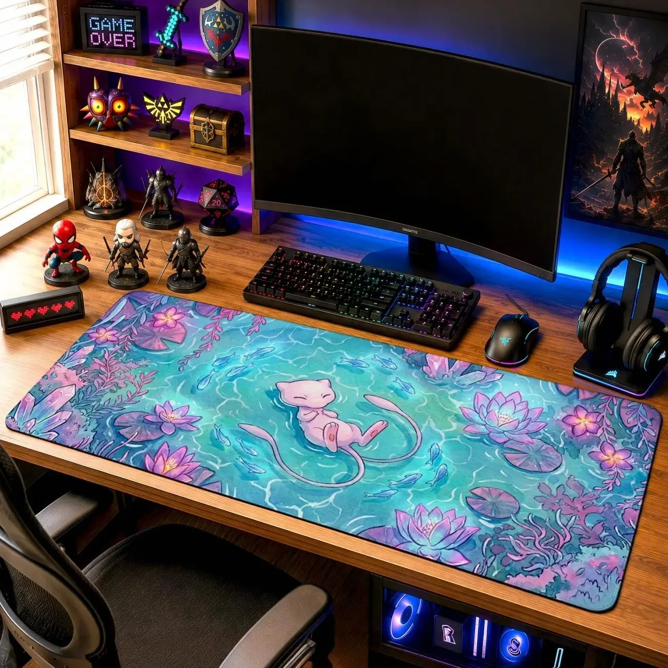 Mew Crystal Pond Mouse Pad | Anime Desk Mat | 3 mm Thickness Gaming Pad, Anime Mouse Pad, Desk Mat, pc accessories.