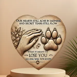 Heart-Shaped Pet Memorial Plaque - Dog Memorial Sign with Paw Prints & Floral Design, Wall-Mounted Garden Decor for Pet Loss Sympathy Gift, No Electricity Needed, Dog Memorial Gifts, Carved Appearance