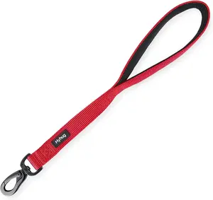 Hyhug Traffic Nylon 18 Inches Short Leash with Soft Neoprene Padded Handle for Giant Large Medium Boy and Girl Dogs - Professional Training, Daily Use Walking. (18 Inches, Red) 3 months - 15 years