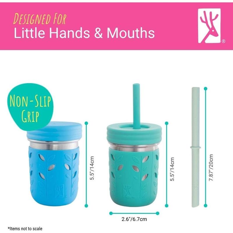Elk and Friends 10oz Stainless Steel Kids + Toddler Drinking Cups| The Original Mason Jar with Sleeves + Lids| Silicone Straws| Smoothies| Storage Jar| Spill Resistant| Dishwasher Safe| 4 Pack