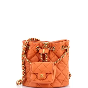 Pre-owned CHANEL Leather Backpacks CC Pocket Chain Bucket Backpack Quilted Lambskin Small by Rebag