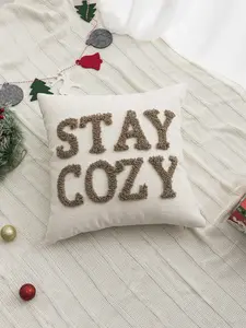 "Stay Cozy" Tufted Throw Pillow - Neutral Aesthetic Room Decor Cushion for Couch