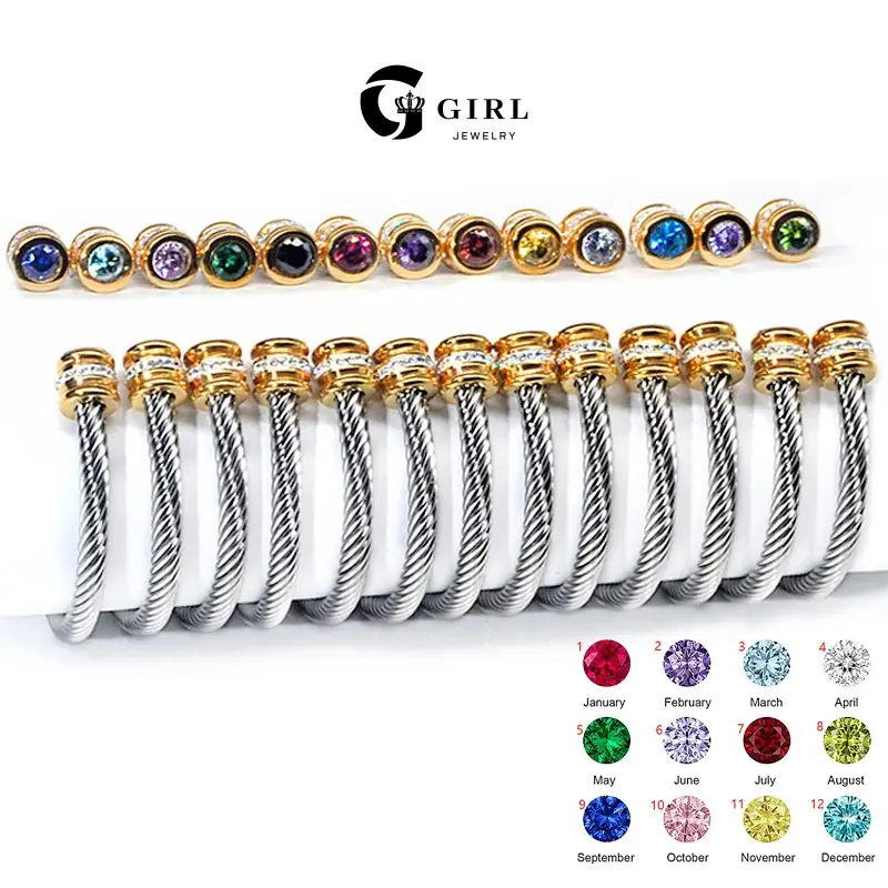 GGIRL Unisex Cubic Zirconia Twisted Cable Cuff Bracelet in Stainless Steel with Multi-Color December Birthstone, 60mm Fashion Jewelry for Anniversary Birthday Gift Everyday Wear Holiday Various Festivals Occasions, Cuff Bangle, Christmas, Daily, Elegant T