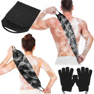 Bath Gloves Set,  Shower Towel with Shower Gloves for  Scrub,  Cleaner Wash Gloves to Remove  (Black)