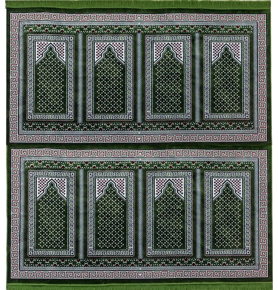Wide 8 Person Masjid Islamic Prayer Rug | Dotted Green & Red