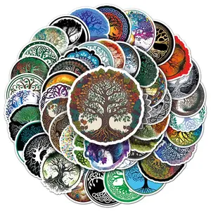 50pcs Tree Of Life Pattern Sticker, Waterproof Durable Scrapbooking & Journal Making Material Sticker, DIY Decorative Sticker For Stationery Computer Water Bottle Phone, Christmas Gift