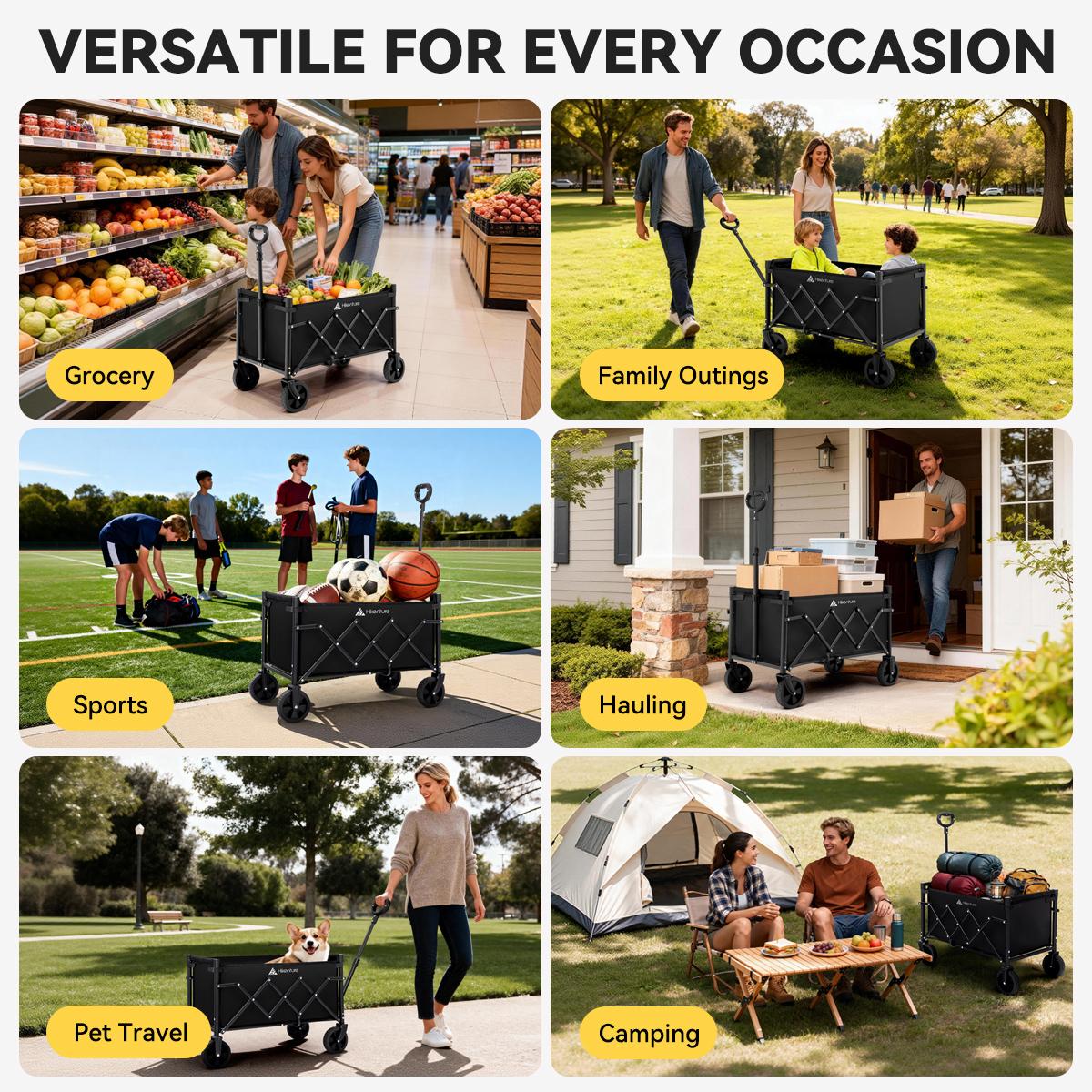 Hikenture Wagon Cart Foldable,Ultra-Compact Small Utility Folding Wagon,Heavy Duty Grocery Cart with All-Terrain Wheels,Portable Collapsible Wagon for Garden,Beach,Shopping,Camping,Sports