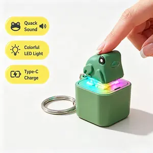Realistic Croaking Frog 3D Animal-Inspired Bug-Themed Cartoon Character Figurine Keychain - Rechargeable LED Color-Changing Plastic Attachment, Button-Clicker Stress Relief Toy for Kids Light Up Keys Clip, 3D Keychains, Animal-Inspired Keychains