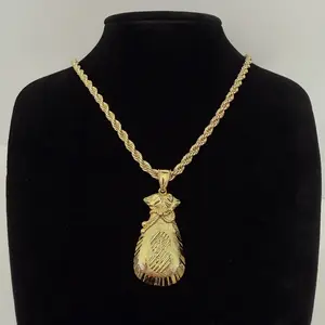 100 Dollar Bill Necklace 14k Gold Plated Money Bag Rope Necklace Gift Jewelry