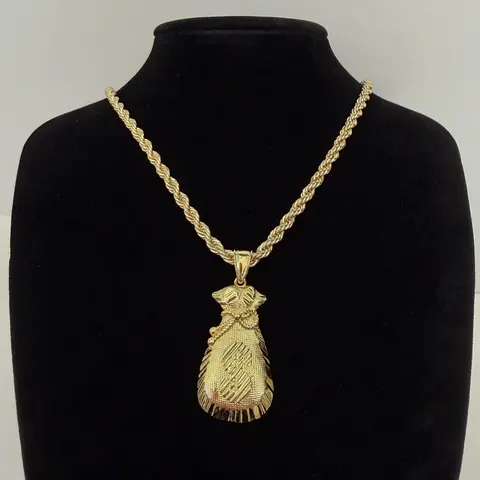 Money Bag 14k Gold Plated Dollar Sign Bill Money Chain Elegant Cut Rope