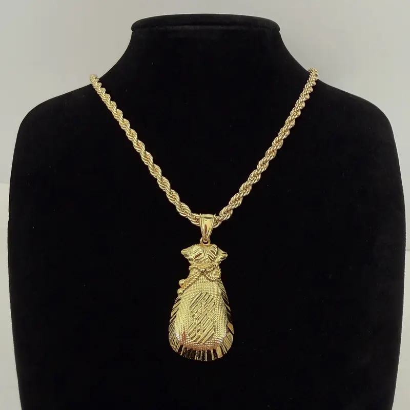 Money Bag 14k Gold Plated Dollar Sign Bill Money Chain Elegant Cut Rope