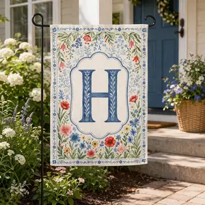 Personalized Crest Garden Flag, floral Preppy Coquette Initial Yard decor, Grandmillennial Decor