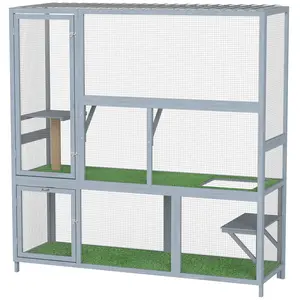 77in H Wooden Outdoor Catio Enclosure - Weatherproof Roof Cat House with Platforms, Scratching Post - Ideal for Backyard, Patio Climbing, Lounging, Safe Play