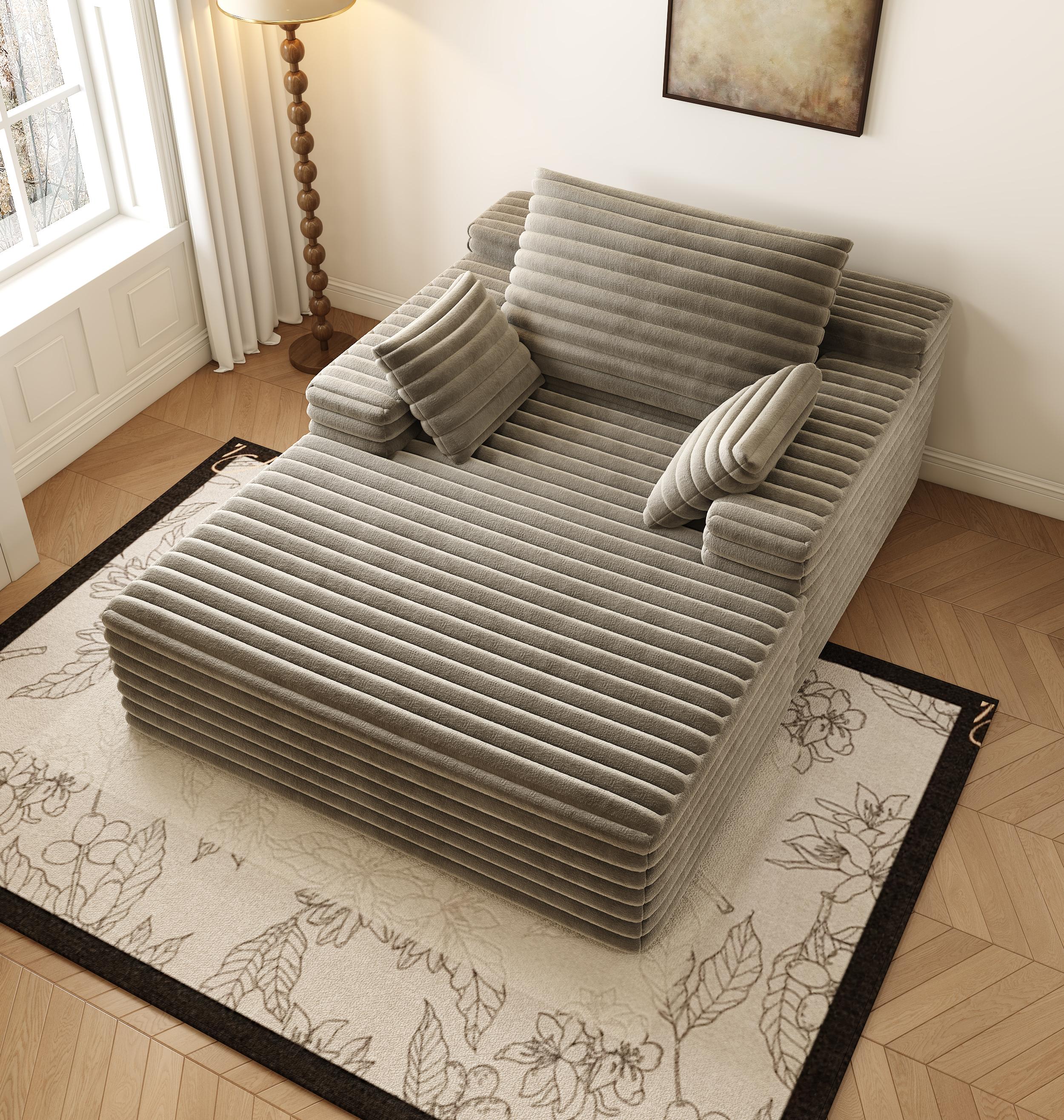 Chaise Lounge Indoor, Oversized Chaise Lounge Chair with 3 Throw Pillows and Armrests, Corduroy Upholstered Plush Sofa Bed Lazy Chair Bed Sleeper Chair for Living Room Apartment ,Lazy Couch Bean Sofa for Adult