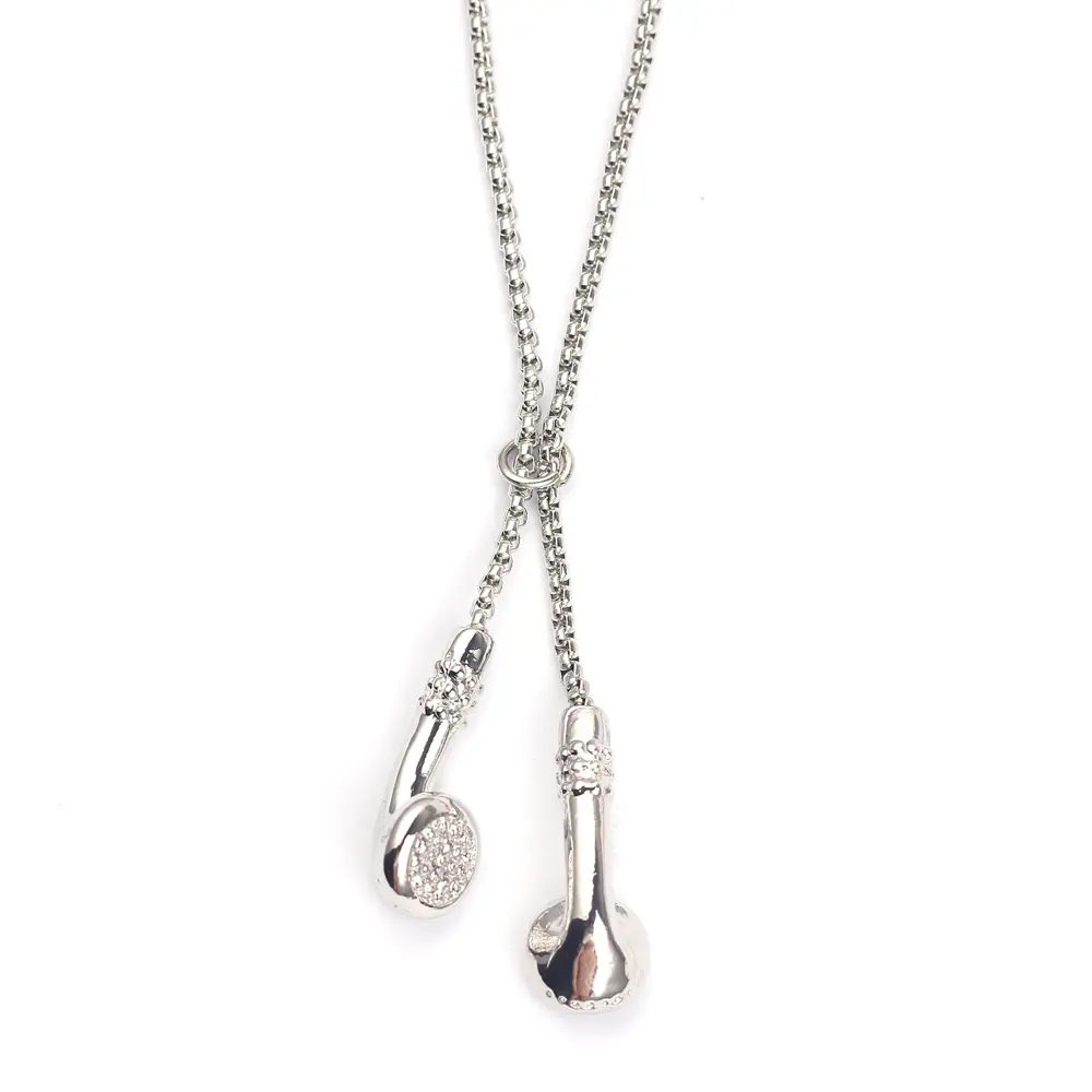 TOP-FASHION - Fashion Necklace Hip-hop Kirsite Music Headphones Earbuds Pendant Metal Men Clothing Accessories Necklace