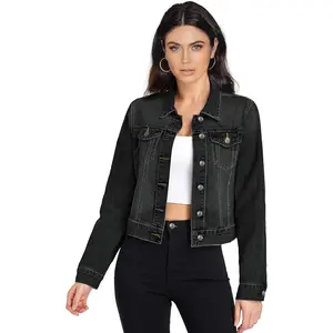 Women's Long Sleeve Denim Jackets Basic Button Down Jean Jacket with Pockets