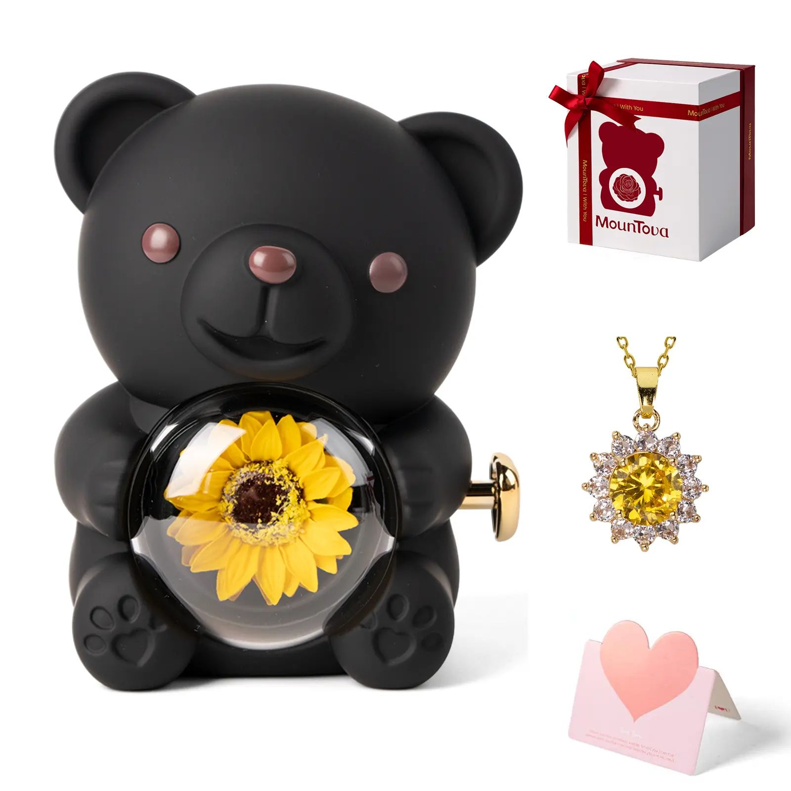 Black sunflower bear+necklace+Elegant gift box