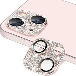 L-PSP009  for iPhone 13 & iPhone 13 Mini Camera Lens Protector, Bling 3D Rhinestone Sparkle Diamond 9H Tempered Glass Camera Cover Anti Scratch Shockproof Lens Screen Full Protective Cover Aluminium Metal