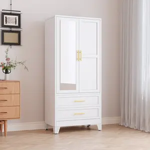 71-In Tall Modern Farmhouse Large Metal Freestanding Wardrobe Closet Organizer Storage Cabinet, 2 Drawers, Adjustable Shelves, Hanging Rod, Steel Frame (Above 25 kg, Assembly Required) for Bedroom, Entryway