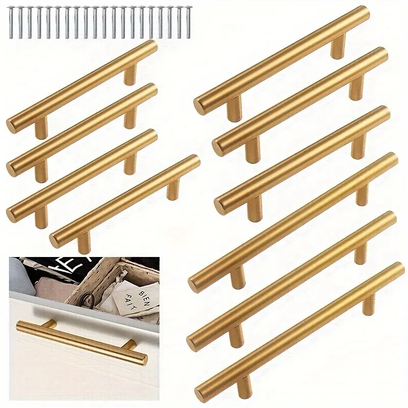 20-Piece Set Gold Long Cabinet Door Handles, Kitchen Hardware Door Handles, Metal Cabinet Door Handles, Includes Matching Screws, High-Integration Furniture, Door Handles Interior