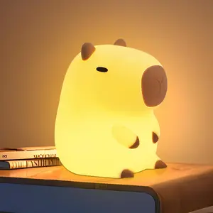 Capybara Night Light, Cute Silicone Animal Nursery Lamp with Tap Control, Rechargeable Dimmable Squishy Bedside Light with Timer, Kawaii Room Decor Birthday Gifts for Kids Women Teens Friends