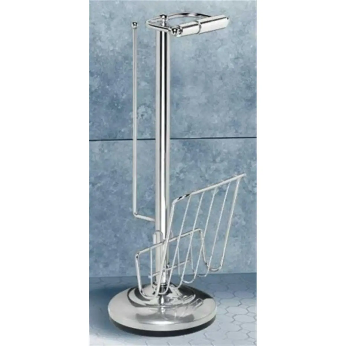 212 MAIN Tool-Free Chromed Steel Toilet Caddy, Bathroom Organizer Supplies with Extra Storage & Built-In Magazine Rack for Bathroom Use