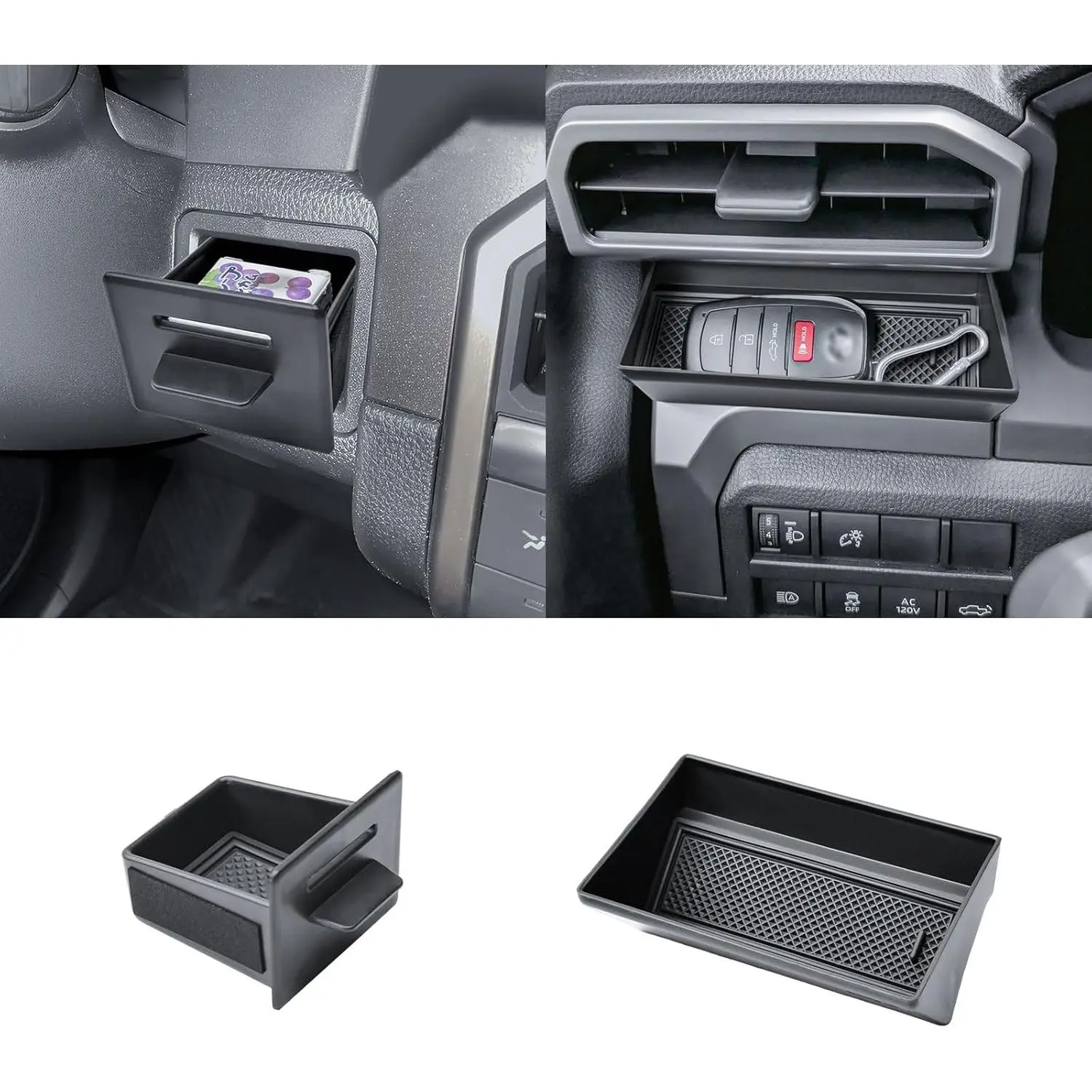 RUNROAD Plastic Rectangular Open Car Console Organizer Tray, Compact Driver-Side Cubby Storage That Organizes Items for 2024-2026 Toyota Tacoma 4-Door/2025-2026 4Runner (Excludes 2-Door Models)
