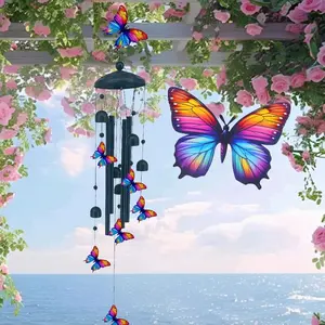 Colorful Butterfly Wind Chimes for Outside, Melodic Metal Outdoor Garden Decoration with Melodious Sound, Weather Resistant Hanging Ornament for Patio, Yard, Porch