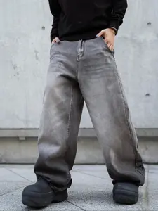 Men's Stylish Loose Wide Leg Denim Streetwear Pants, Side Pockets Denim Trousers for Daily Wear, Casual Street Wear Jeans for All Seasons