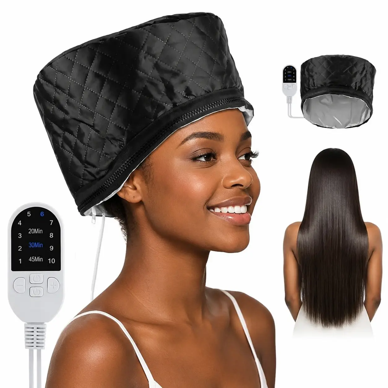 Heat Cap for Deep Conditioning: 10-Level Heats Up Quickly 3 Time Settings Hair Steamer for Natural Hair Home Use Thermal Steam Cap for Black Hair Portable Heating Caps