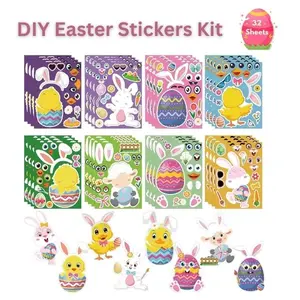 32 Sheets DIY Easter Stickers Kit – Make Your Own Bunny & Egg Stickers, Fun Craft Activity for Kids, Easter Party Favors, Birthday DIY Art Supplies