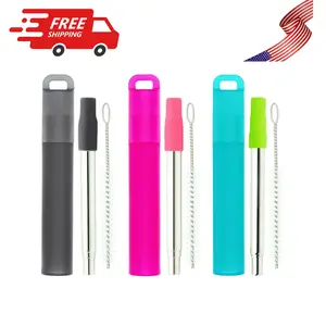 Metal Reusable Straws 3 Pack Collapsible Portable Stainless Steel Drinking Straw