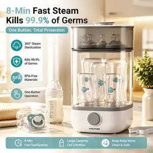 Baby Bottle Sterilizer – 8 Min Fast Steam, 99.9% Germ Kill, One-Button Cleaning for Newborn Essentials | BPA Free, Must-Have for New Moms