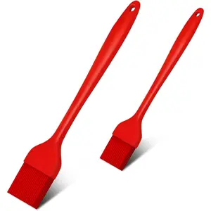 Basting Pastry Brush-2pcs Heat Resistant Cooking Brush for Oil, Sauce, Butter, BBQ, Grill and Marinade, , Dishwasher Safe (Red)