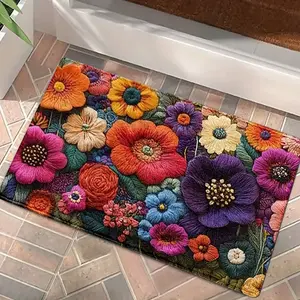 Durable Entryway Floor Mat, Home Decorative Rug, Dirt & Water Absorbent, Non-Skid Bottom, Stain Resistant. Lush Floral Pattern with Rich Rainbow Hues, Ideal for Front Door & Porch Use