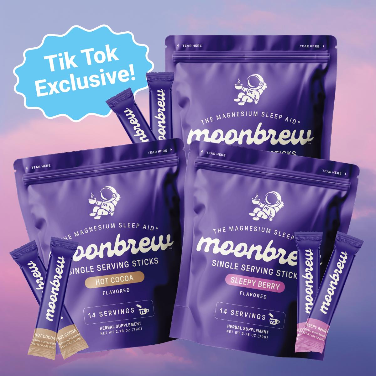MoonBrew Natural Sleep & Calming Drink Stick Packs - Melatonin-Free Magnesium Drink Mix with 11 Superfoods Sugar-Free N