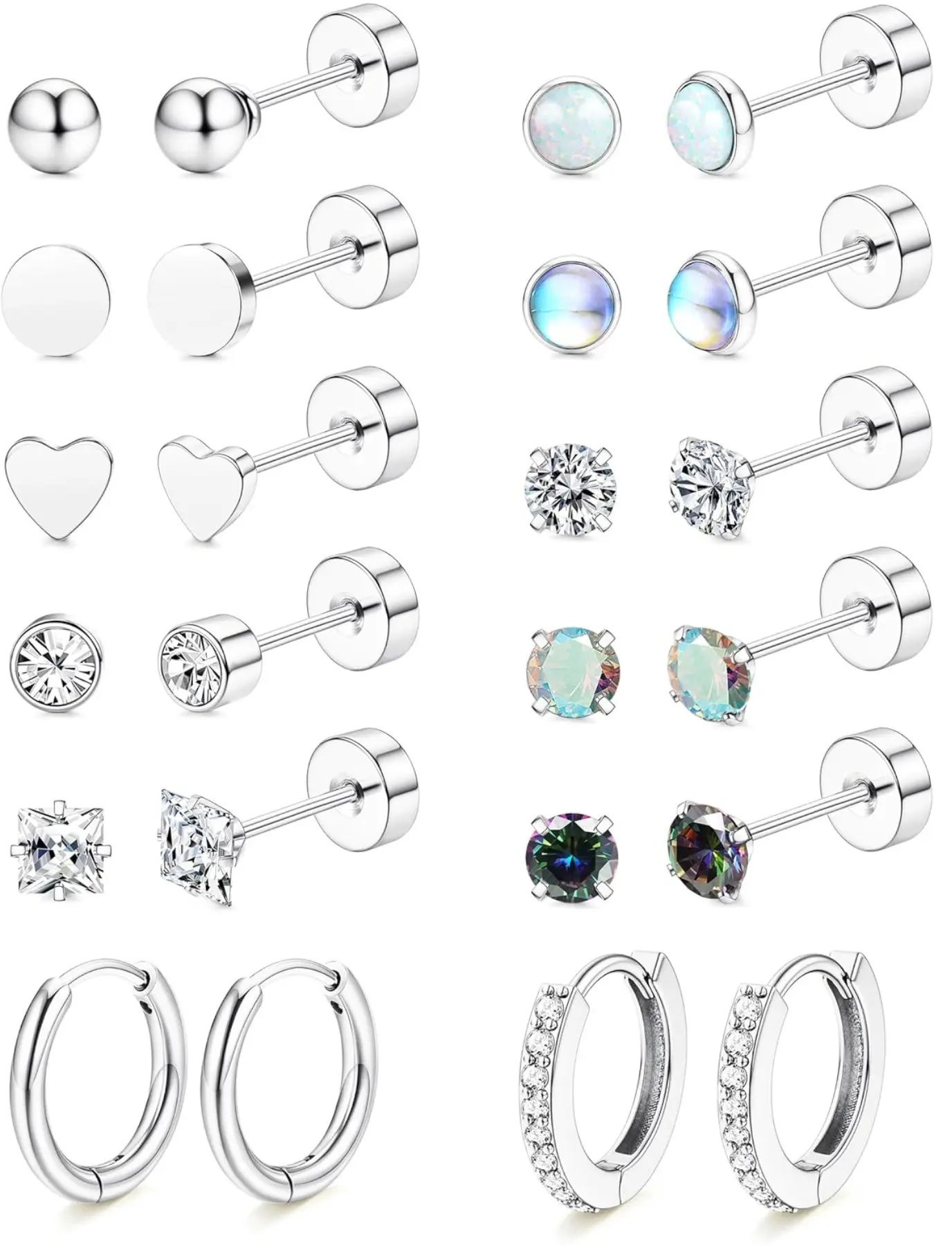 Hypoallergenic Surgical Steel Earrings for Sensitive Ears, 20g Stainless Steel Earring Stacks, Small Flatback Studs & Hoops, Multiple Styles, Earring Stacking Set, Fashion Jewelry