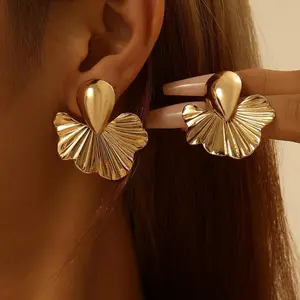 Gold chunky earrings seashells Statement Studs Jewelry Make a Statement with Bold Metal Geometric Earrings