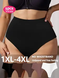 5 Pack Seamless Knitted Women's Underwear High Waist Invisible Thong Panties Plus Size 1XL-4XL - No Show Elastic Slimming T-Back for Yoga/Gym/Sports/Dance/Daily Wear - Sexy Comfort Fit