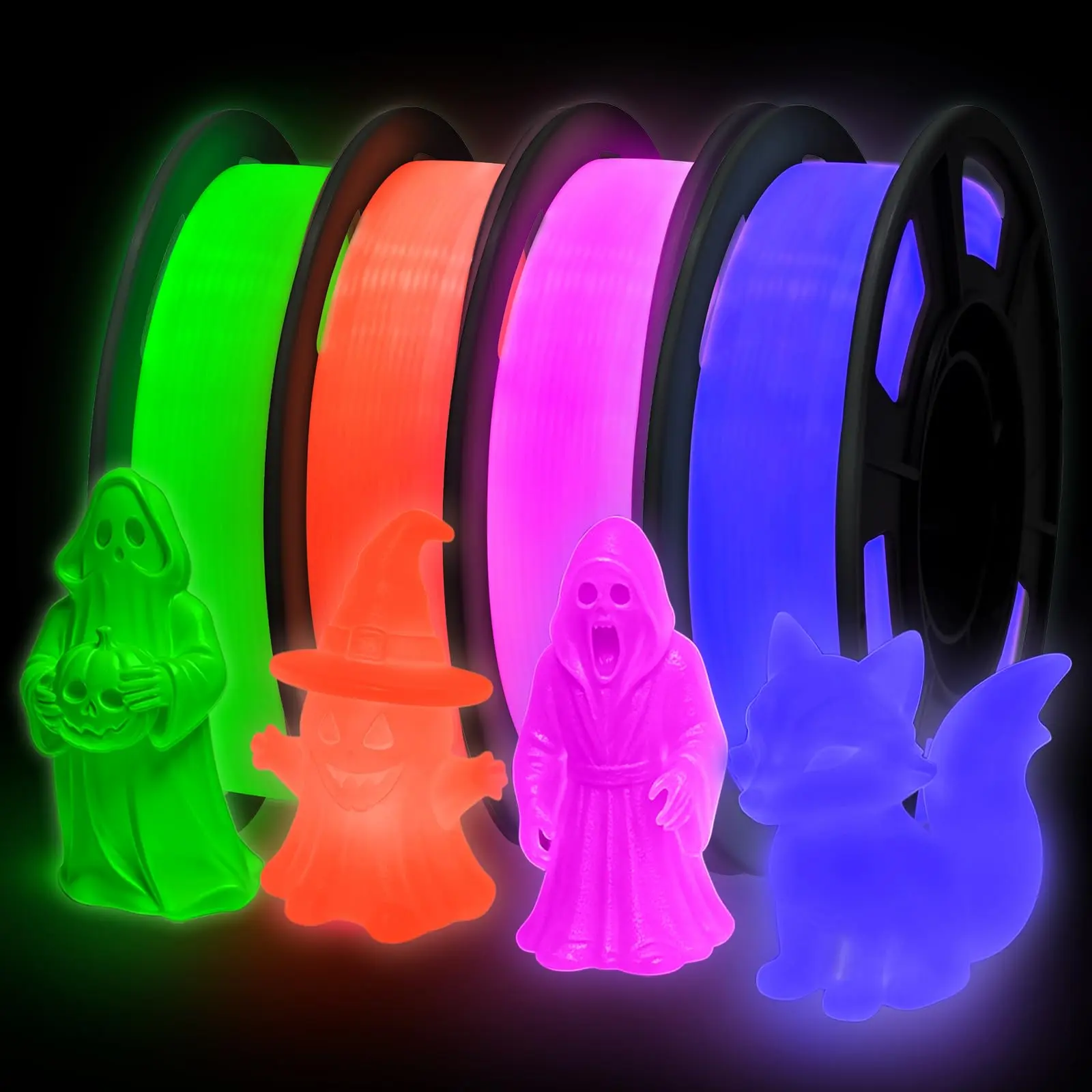 Glow in The Dark PLA+3D Printer Filament, PLA+Filament 1.75 mm, Stronger Lighting Effect, Glow Filament Multicolor for Most 3D Printers, 250g*4 Spools