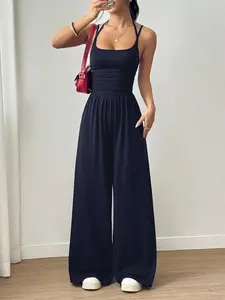Women's Summer Casual Wrap Sleeveless Vest Jumpsuit, Basic Loose-Fitting Wide-Leg Design, Perfect for Daily Wear & Comfortable Fit, Everyday