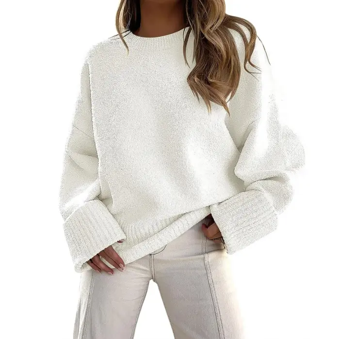 ANRABESS Women's Crewneck Long Sleeve Oversized Fuzzy Knit Chunky Warm Pullover Sweater Top