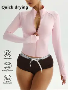 Women's Fall Sports Jacket with Thumbholes, Perfect for Running & Yoga, Fashionable Casual Wear for Active Women, Yoga Jacket Top, Athletic Outerwear