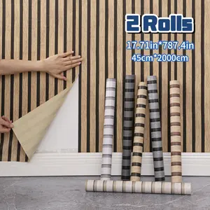 Peel and Stick Floor Tile 2 Rolls of PVC Wallpaper Wood Grain Look 17.7in*787.4in 45cm*2000cm Kitchen Mats for Floor Decoration in Living Rooms Kitchens Bedrooms Easy to Install