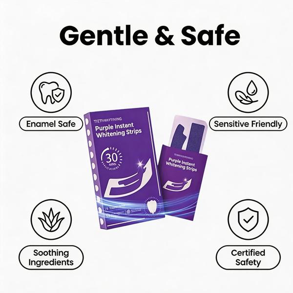 Purple Teeth Whitening Strips - 14/28 Whitening Sessions - Safe for Enamel - Non Sensitive Teeth Whitening - Peroxide-Free Whitening Strips, 14-day treatment (14 Packets - 2 Strips per pack) - Non-Slip, Dry Strip Technology