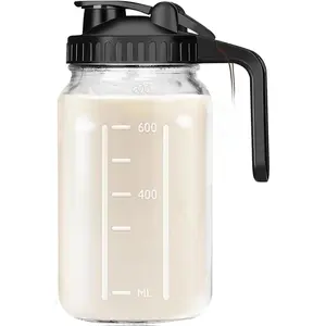 Breast Milk Pitcher, 32 OZ Mason Jar Pitcher with Lid Double Leak Proof,1 Quart Breastmilk Storage Containers for Fridge, Glass Jug for Sun Tea, Juice, Cold Brew Coffee