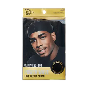 Kiss Colors & Care Compress-Rag Power Wave Luxe Velvet Durag - Black | Wave Cap, One Size, Hair Accessories